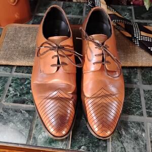 Kenneth Cole Reaction Last Laugh Cognac Oxford Shoes Mens 10.5M Leather Chevron